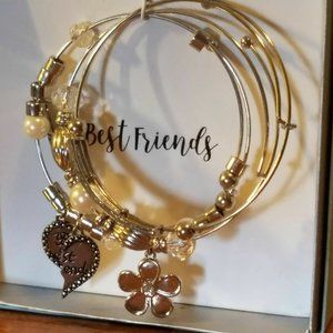 Silver "BEST FRIENDS" Beaded Stretchy Bangle Bracelet Set